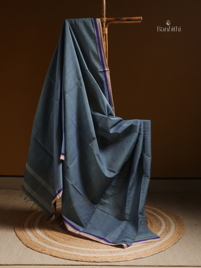 Begumpuri Pure Cotton Handwoven Saree – Bluish Grey