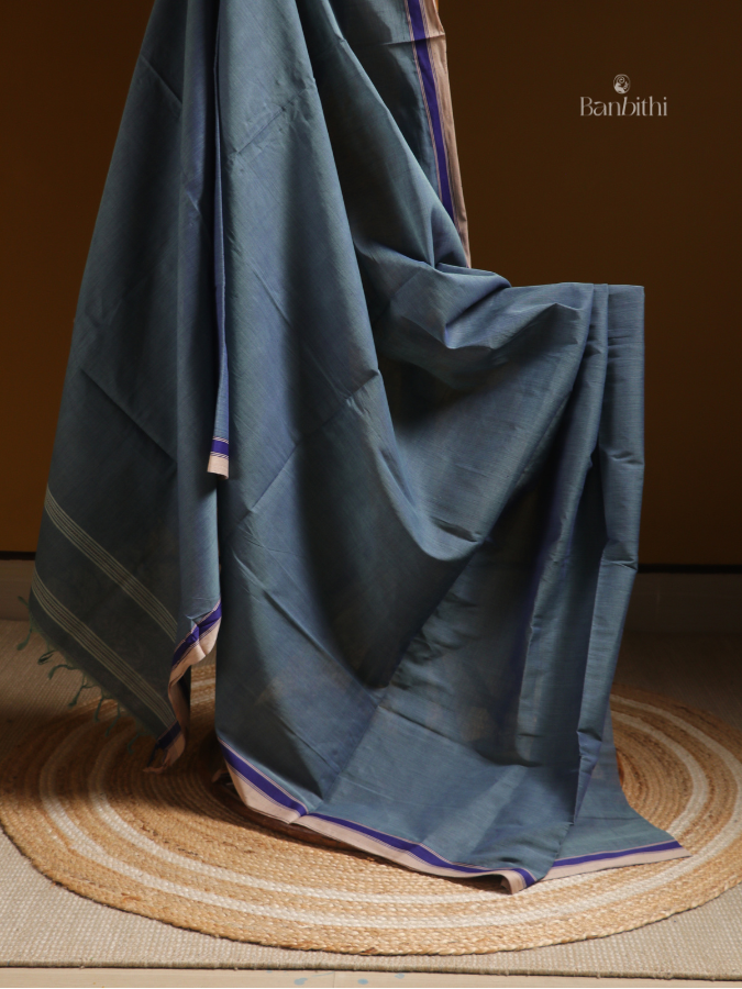 Begumpuri Pure Cotton Handwoven Saree – Bluish Grey
