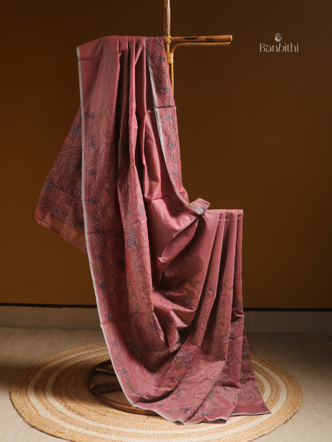 Reddish Brown Hand Embroidery Saree