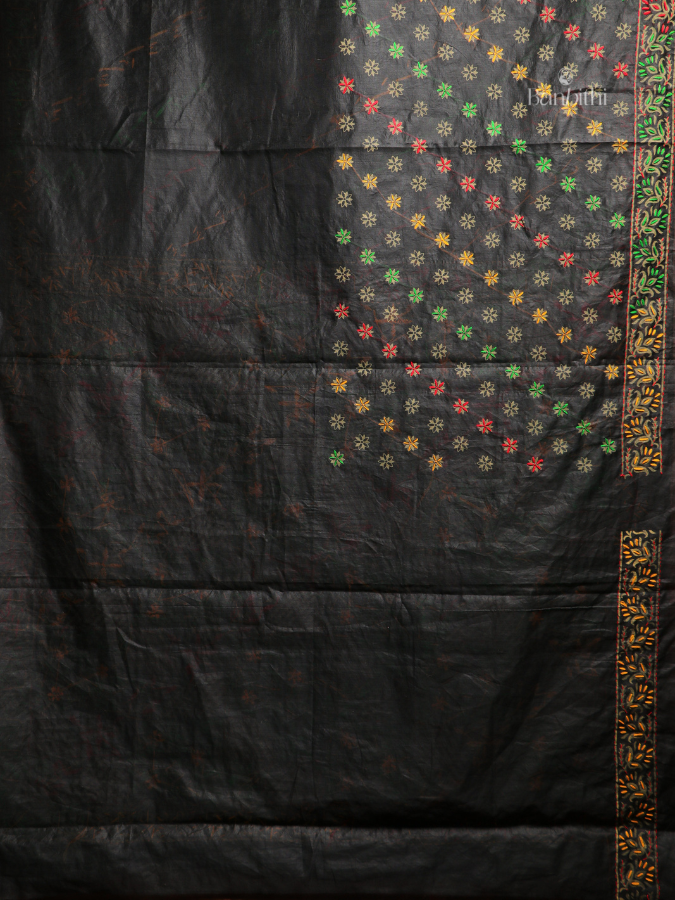Hand Embroidered Saree – Black with Multicoloured Thread (Variant 2)