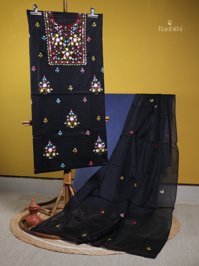 Hand Embroidered Cotton Suit Set – 3 Pcs (Black)
