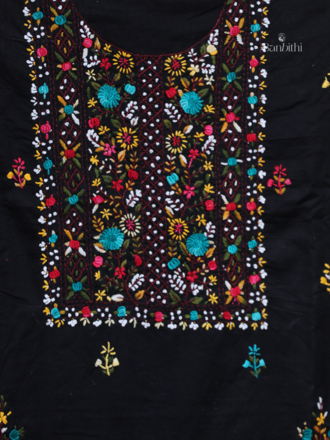 Hand Embroidered Cotton Suit Set – 3 Pcs (Black)