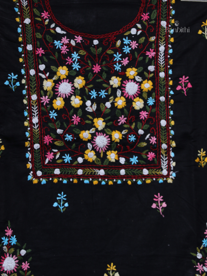 Hand Embroidered Cotton Suit Set – 3 Pcs (Black)