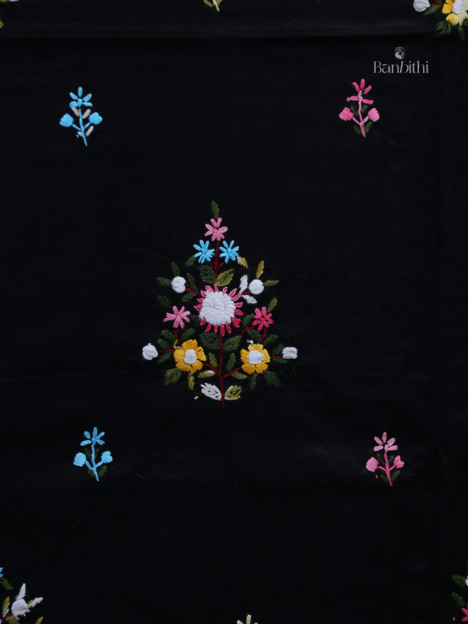 Hand Embroidered Cotton Suit Set – 3 Pcs (Black)