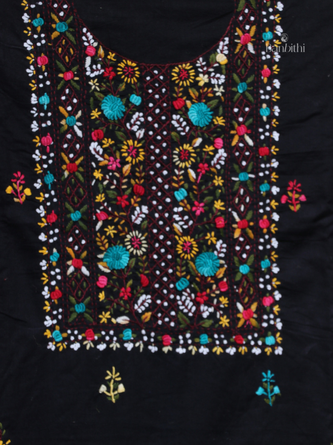 Hand Embroidered Cotton Suit Set – 3 Pcs (Black)