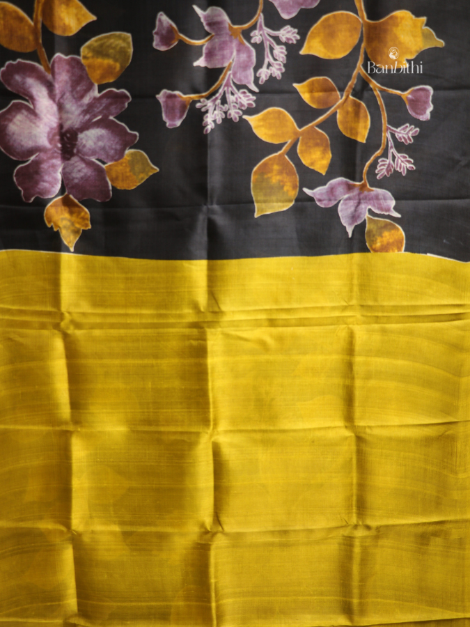 Murshidabad Silk Printed Saree – Black