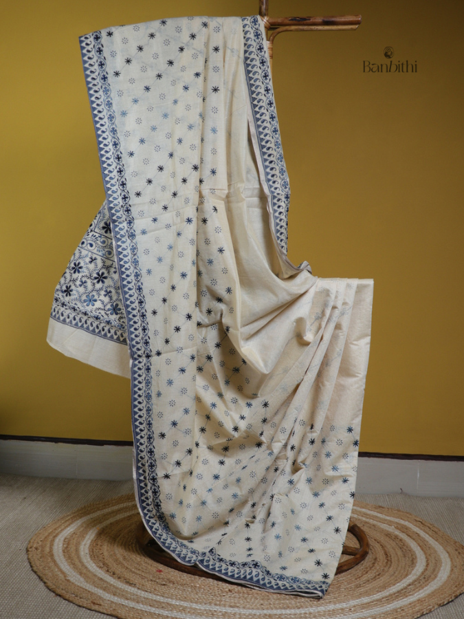 Off-White Black Thread Art SICO Chanderi Saree