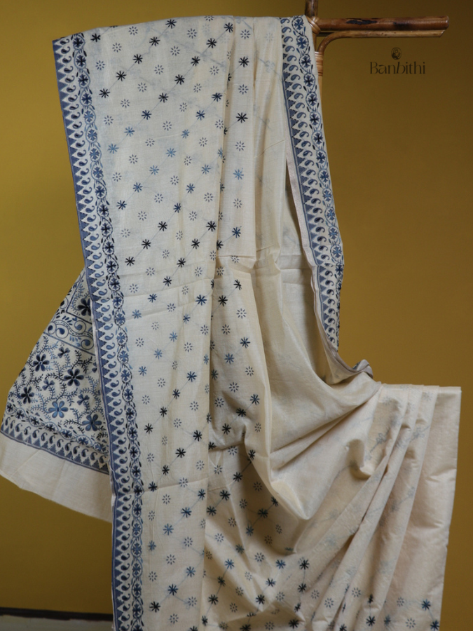 Off-White Black Thread Art SICO Chanderi Saree