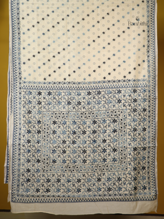 Off-White Black Thread Art SICO Chanderi Saree