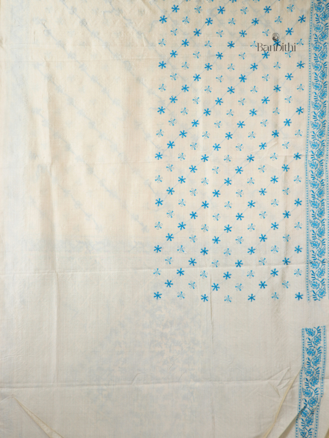 Classic Off-White Blue Stitch Chanderi Saree