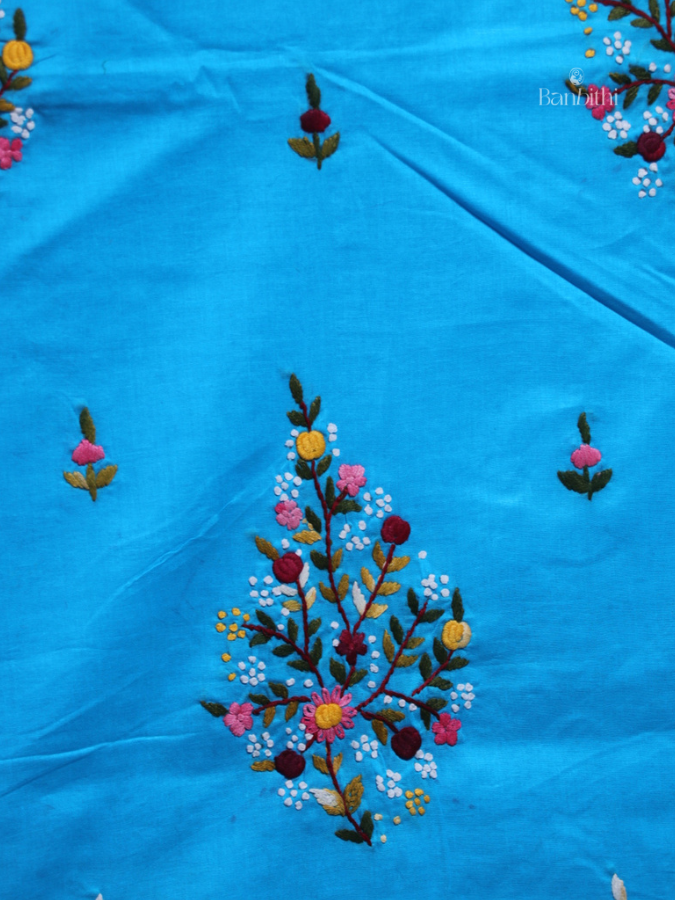 Hand Embroidered Cotton Suit Set – 3 Pcs (Blue)