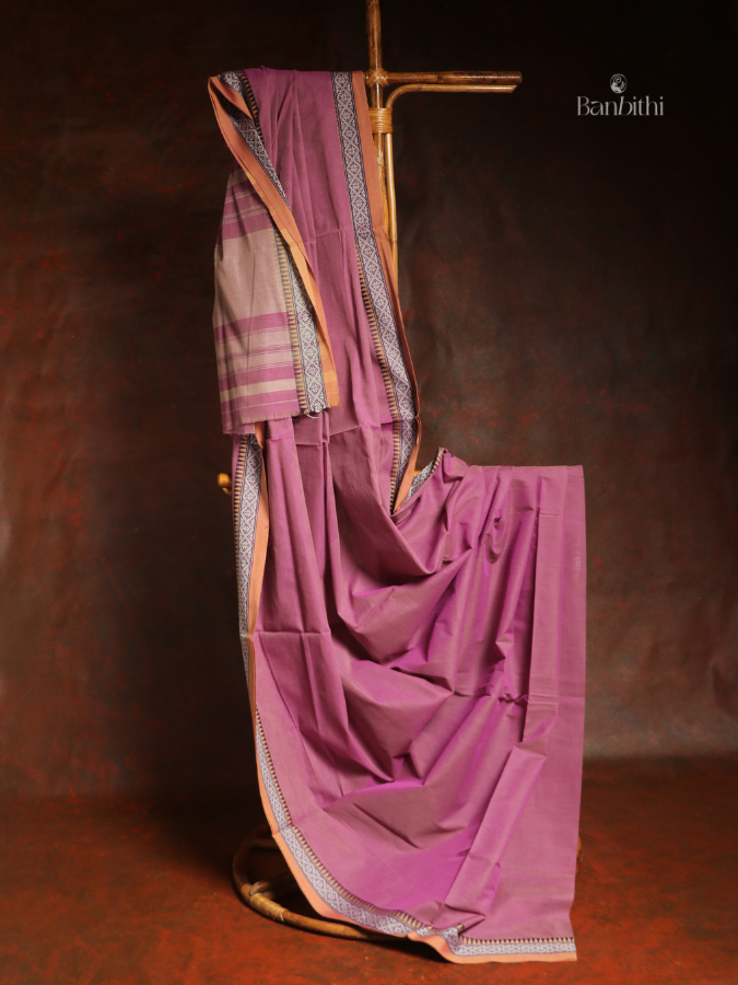 Pure Cotton Handwoven Dhaniakhali Saree – Dual Tone Pink