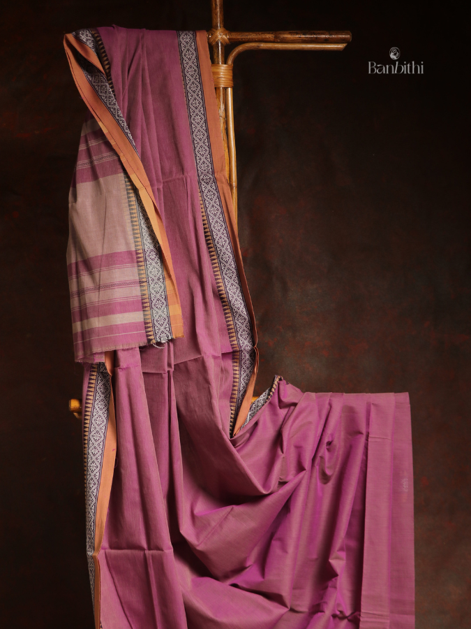 Pure Cotton Handwoven Dhaniakhali Saree – Dual Tone Pink