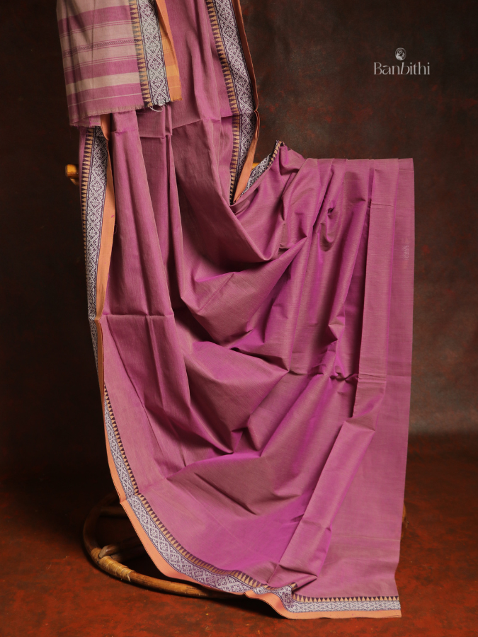 Pure Cotton Handwoven Dhaniakhali Saree – Dual Tone Pink