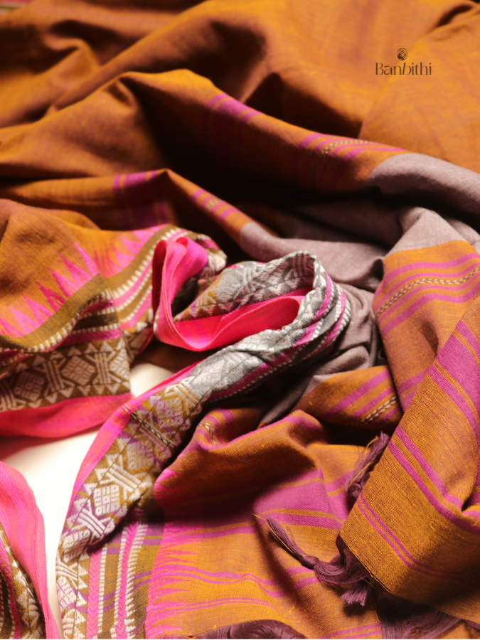 Pure Cotton Handwoven Dhaniakhali Saree – Earthy Brown