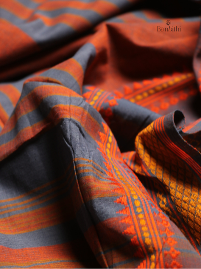 Pure Cotton Handwoven Dhaniakhali Saree – Ash Grey 2