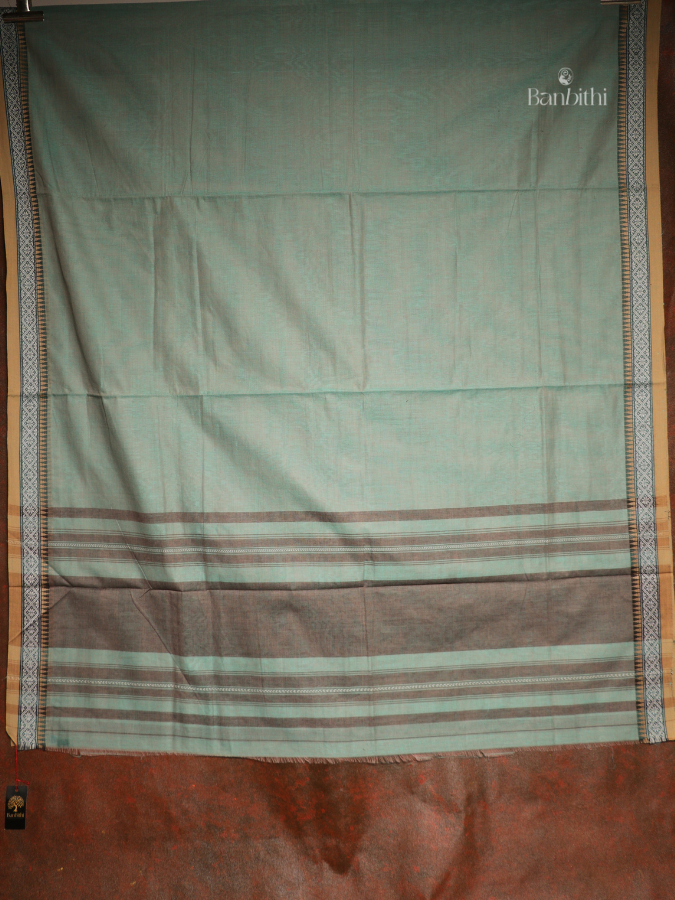 Pure Cotton Handwoven Dhaniakhali Saree – Dual Tone Sea Green