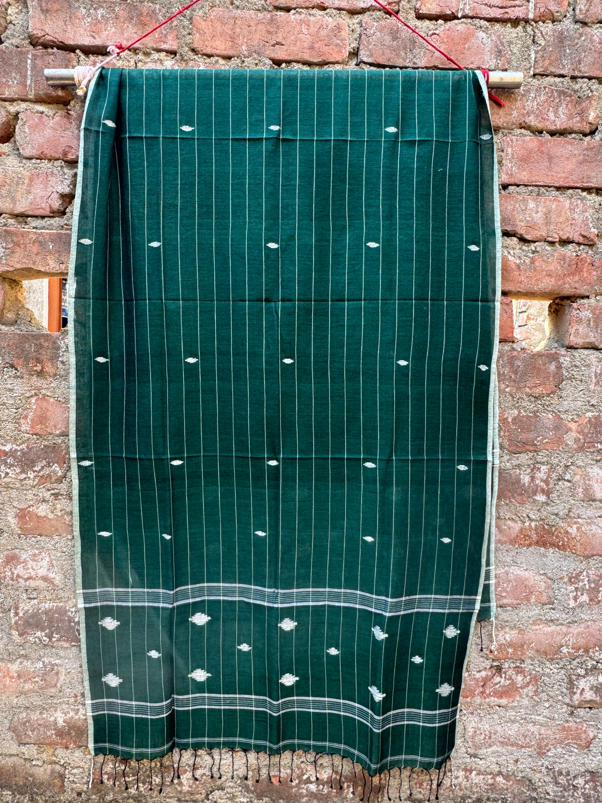 COTTON JAMDANI SCARF-EMROLD GREEN