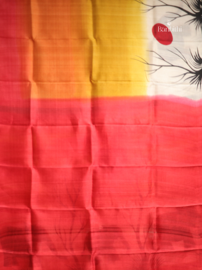 Hand Painted Murshidabad Silk Saree – Yellow Orange