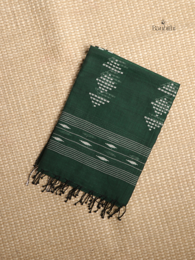 Handwoven Jamdani Dupatta – Emerald Green