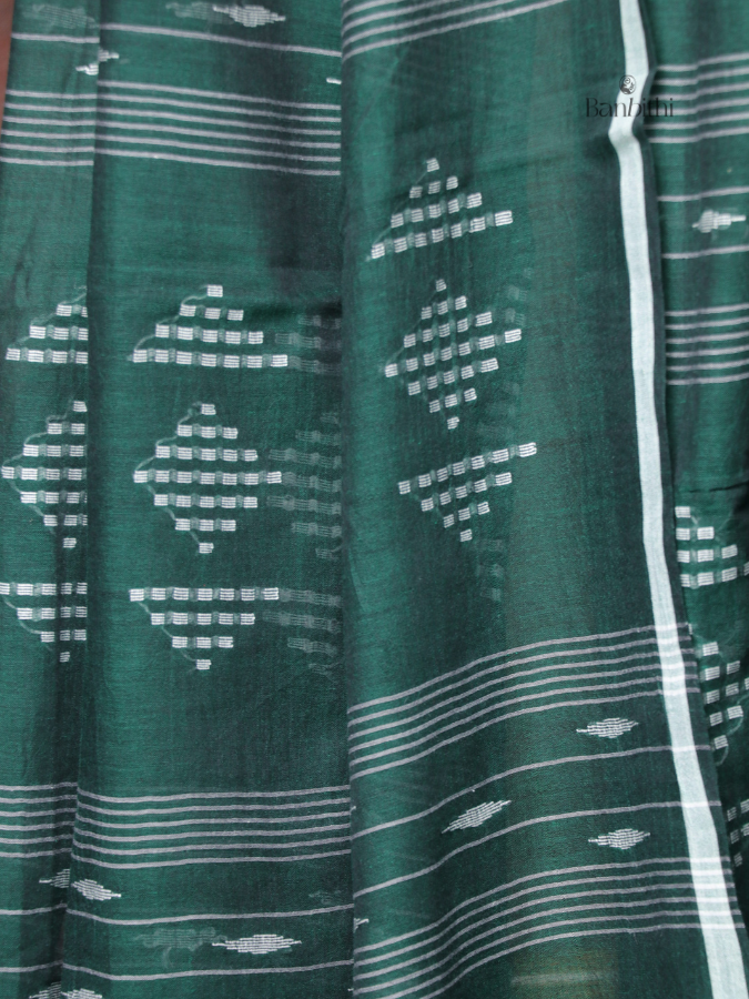 Handwoven Jamdani Dupatta – Emerald Green