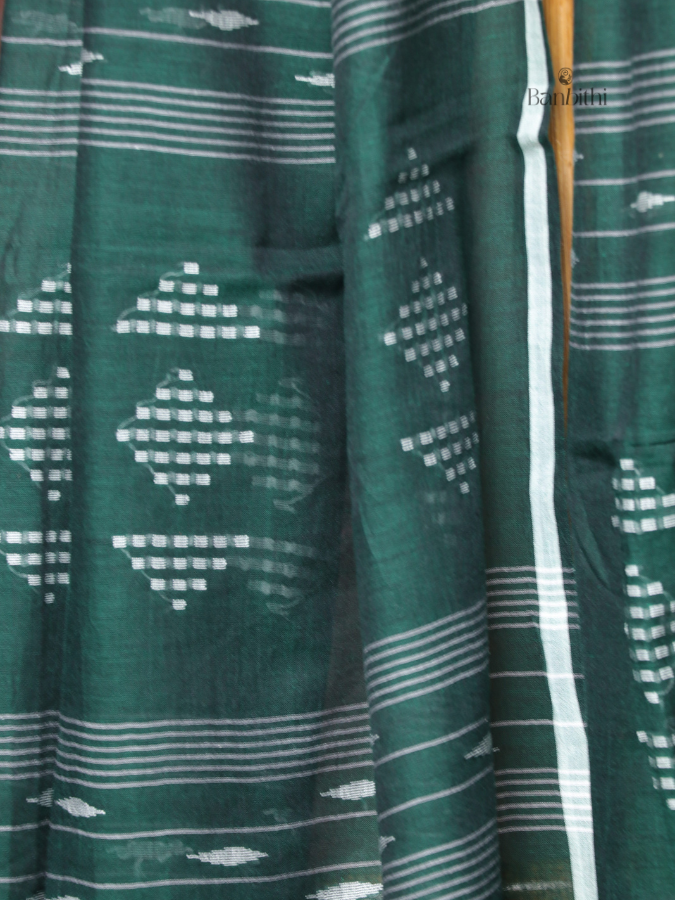 Handwoven Jamdani Dupatta – Emerald Green