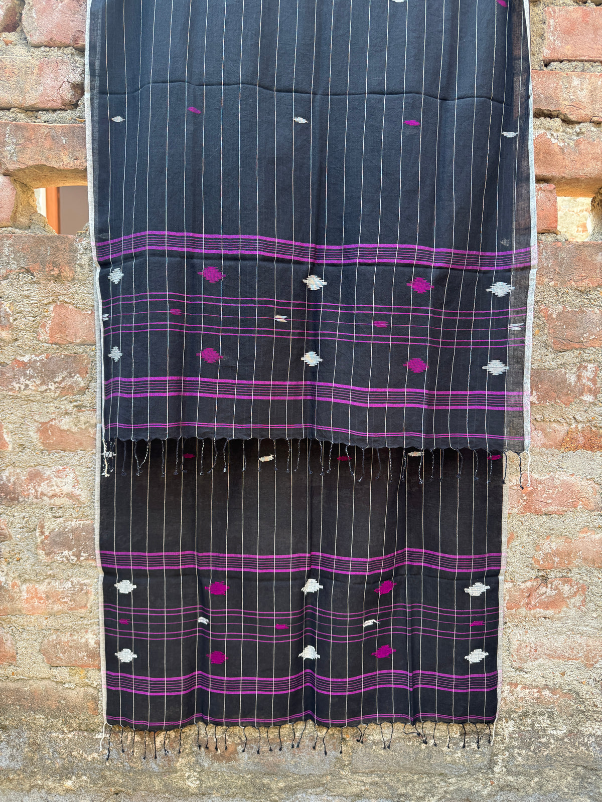 COTTON JAMDANI SCARF-BLACK