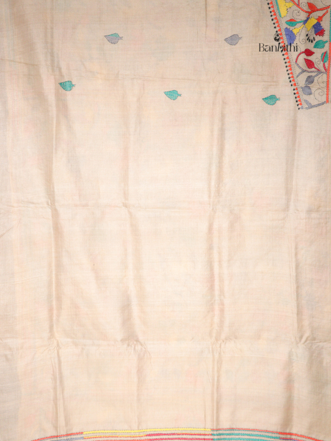 Hand Stitched Kantha Gacchi Tussar Silk Saree – Multicolour