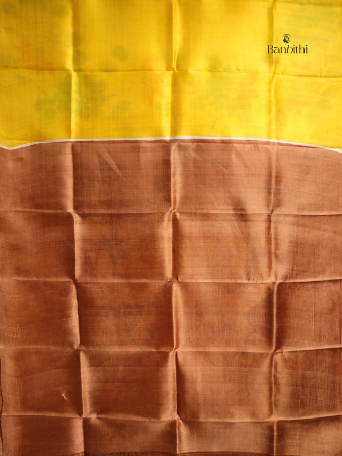Hand Painted Murshidabad Silk Saree – Mustard Yellow