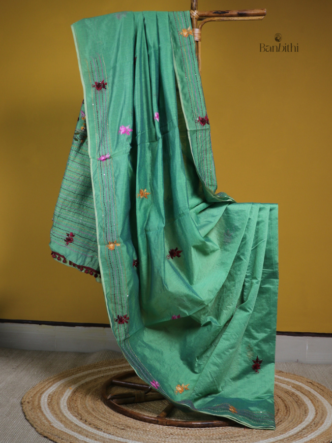 Verdant Green Artisan Stitch Chanderi Saree
