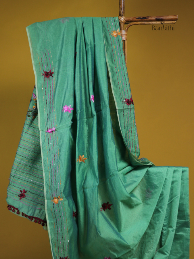 Verdant Green Artisan Stitch Chanderi Saree