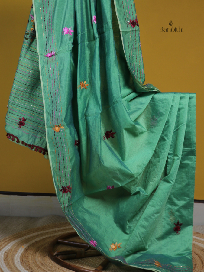 Verdant Green Artisan Stitch Chanderi Saree