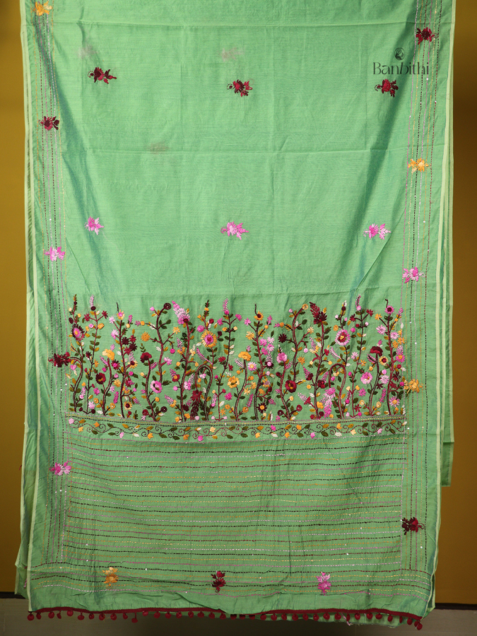Verdant Green Artisan Stitch Chanderi Saree