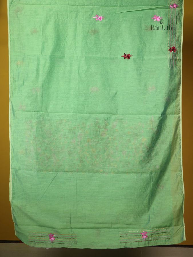 Verdant Green Artisan Stitch Chanderi Saree