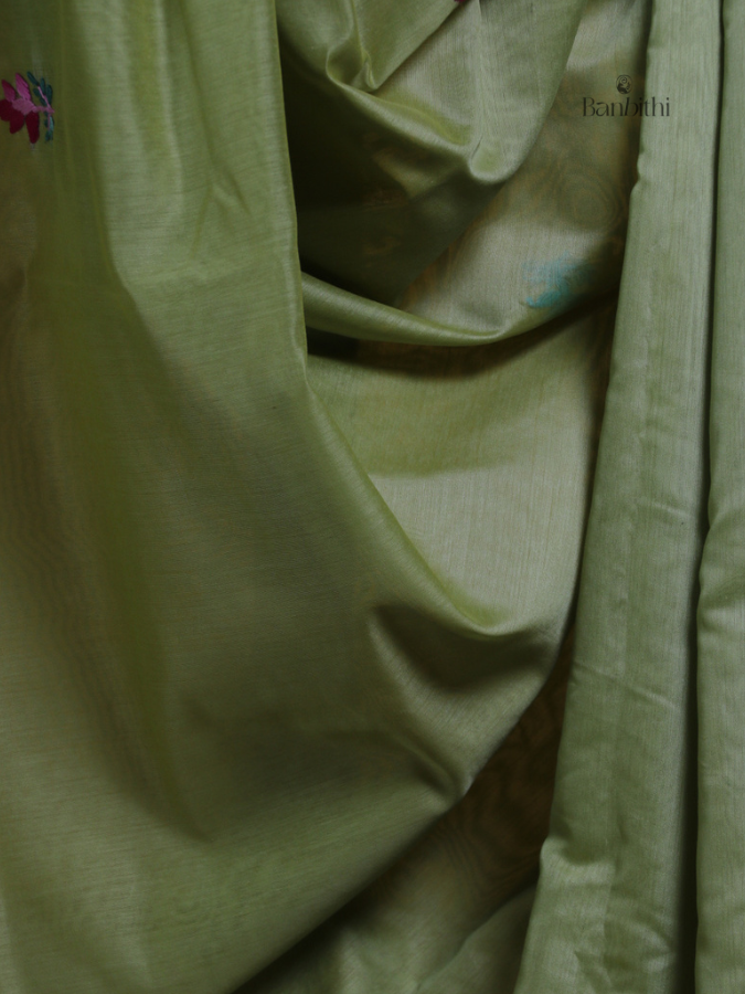 Jade Green Handcrafted Embroidered Chanderi Saree