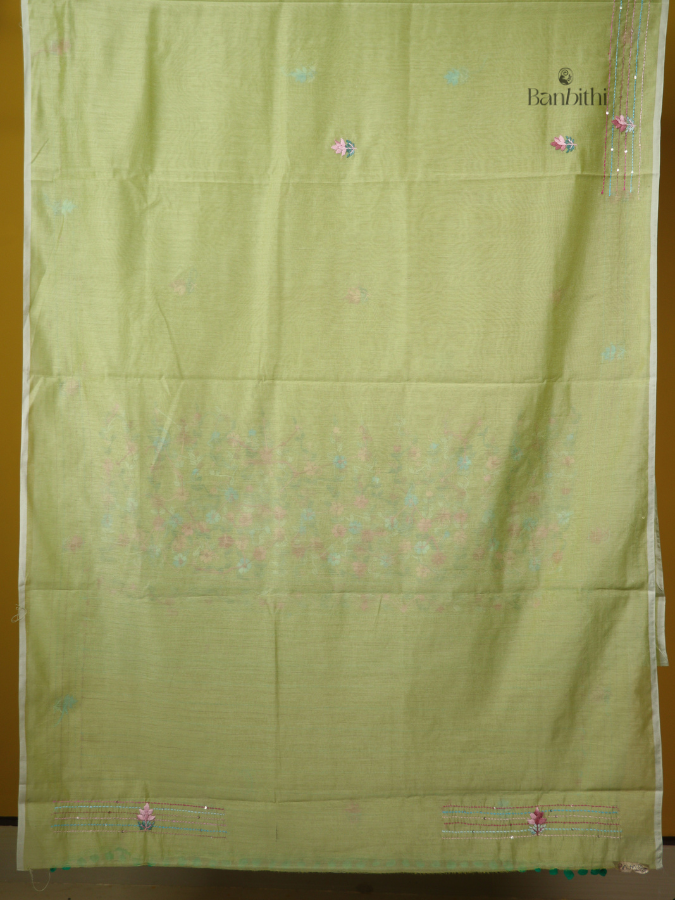 Jade Green Handcrafted Embroidered Chanderi Saree