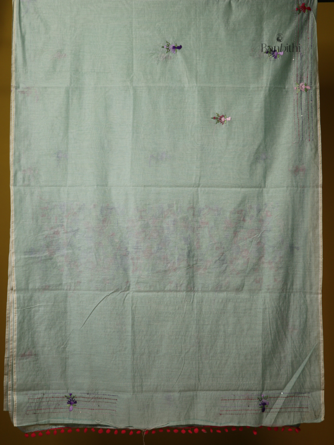 Smoky Grey Heritage Embroidery Chanderi Saree