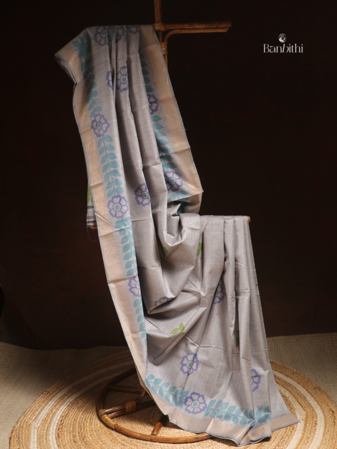 Tussar & Matka Silk Saree – Grey