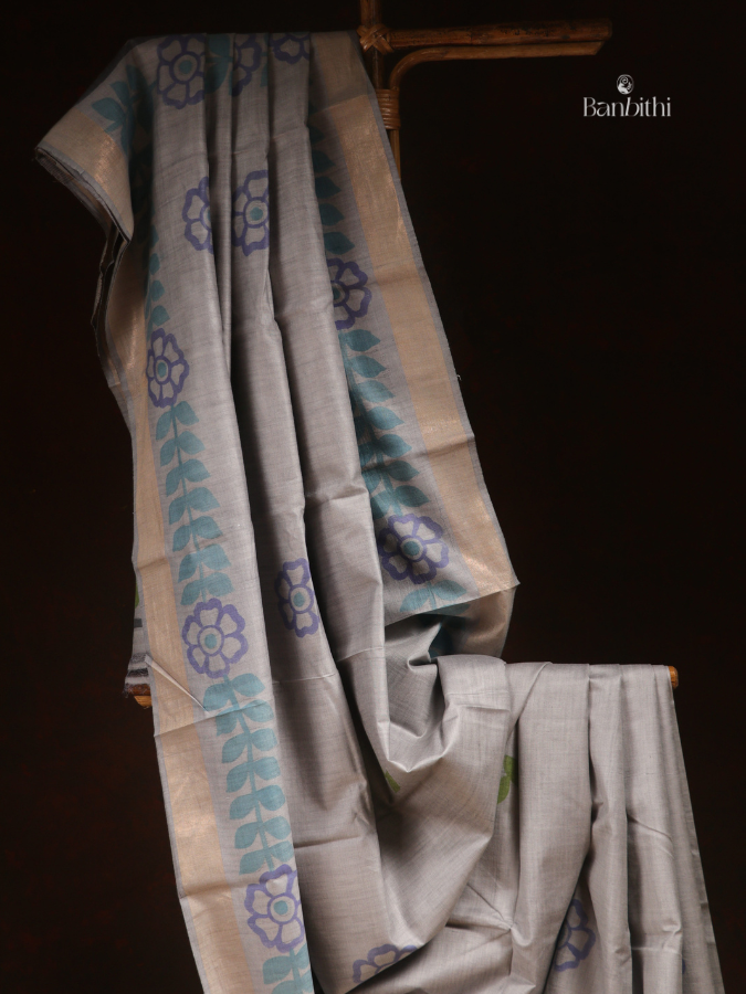 Tussar & Matka Silk Saree – Grey