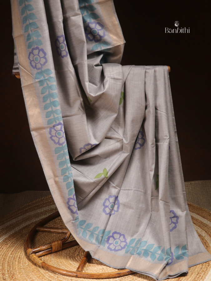 Tussar & Matka Silk Saree – Grey