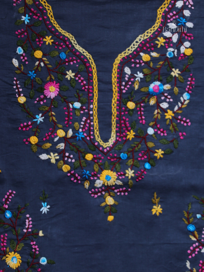 Hand Embroidered Cotton Suit Set – 3 Pcs (Greyish Blue)