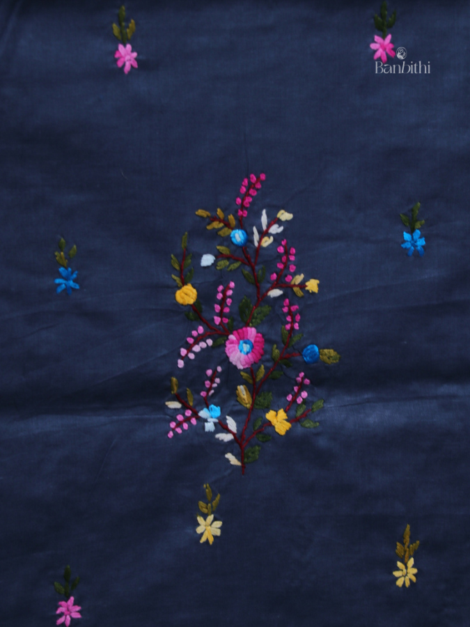 Hand Embroidered Cotton Suit Set – 3 Pcs (Greyish Blue)