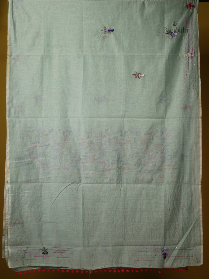 Charcoal Grey Multicolour Thread Chanderi Saree