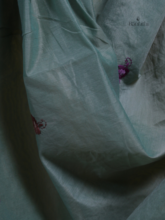 Smoky Grey Heritage Embroidery Chanderi Saree