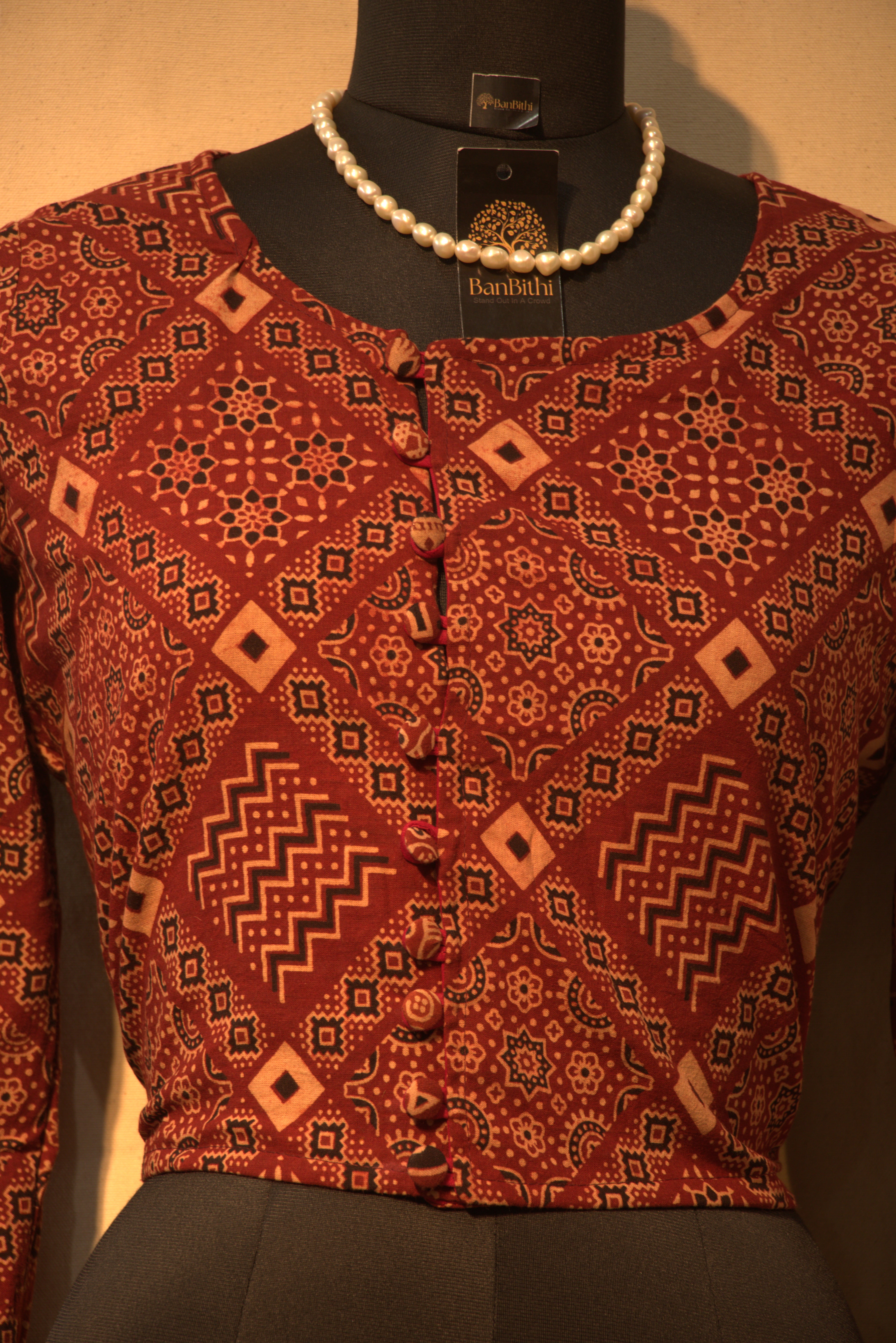 Ajrakh Printed Jacket Blouse - Pure Cotton