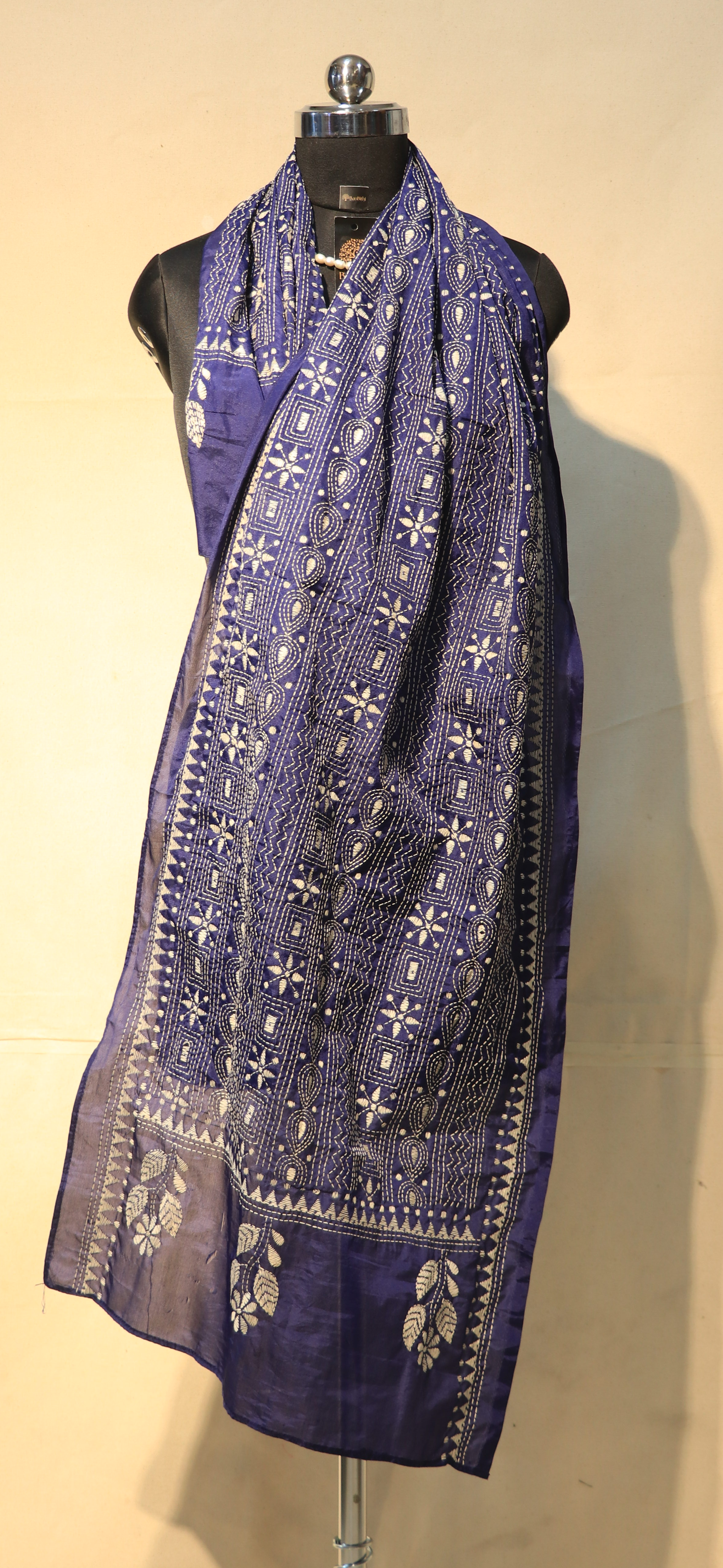 Hand Kantha Embroidery Stole - Pure Art Silk
