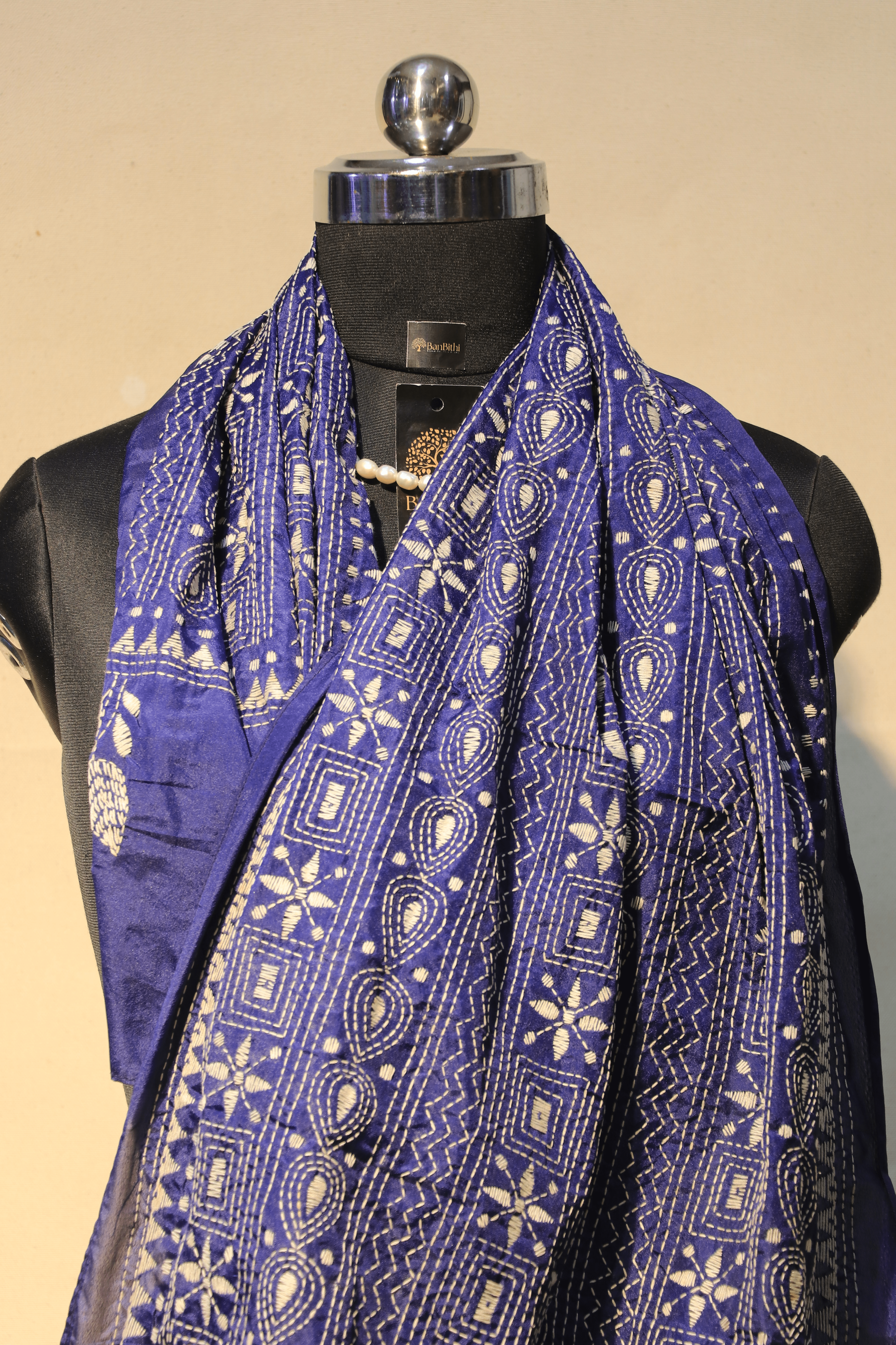 Hand Kantha Embroidery Stole - Pure Art Silk