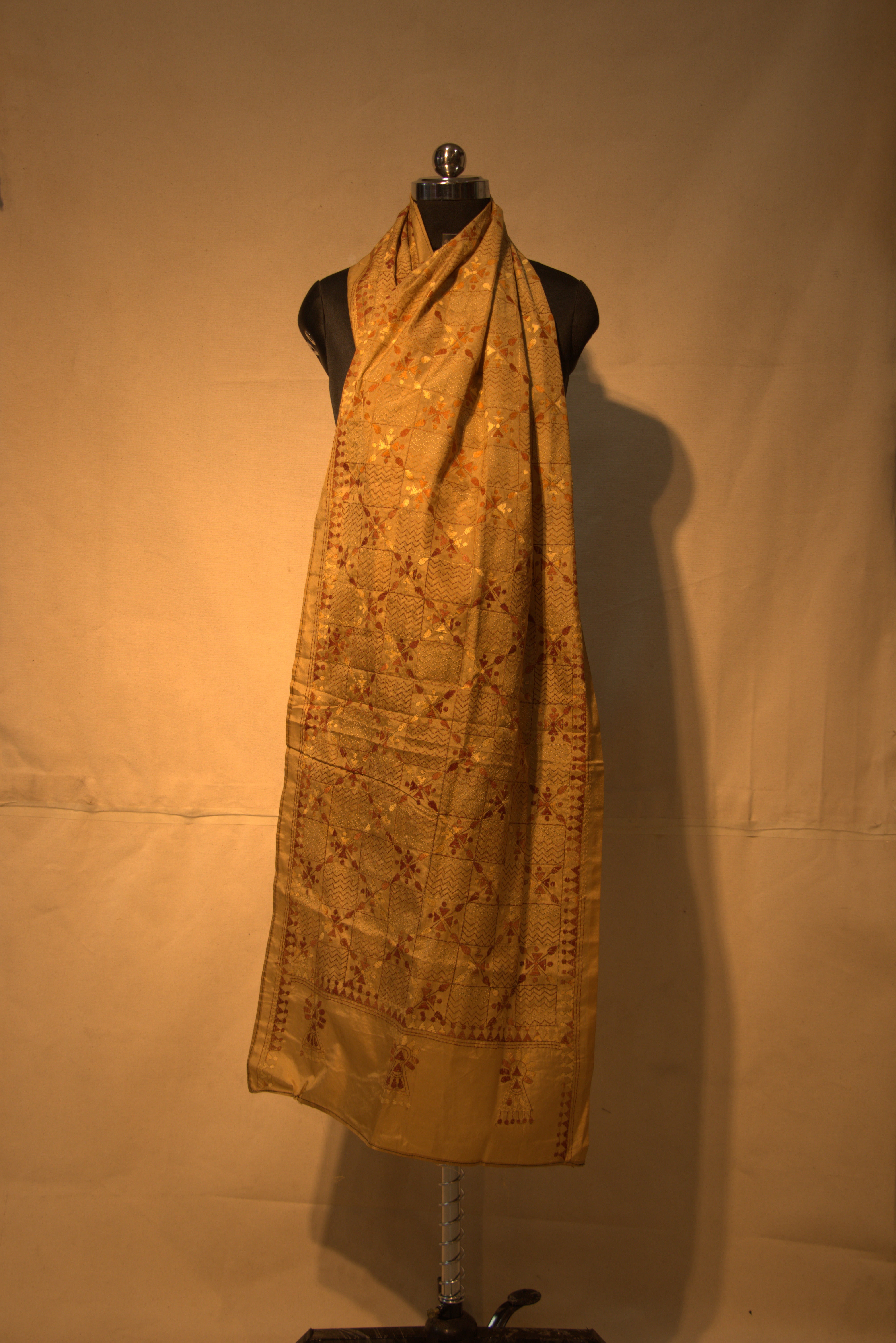 Hand Kantha Embroidery Stole - Pure Art Silk