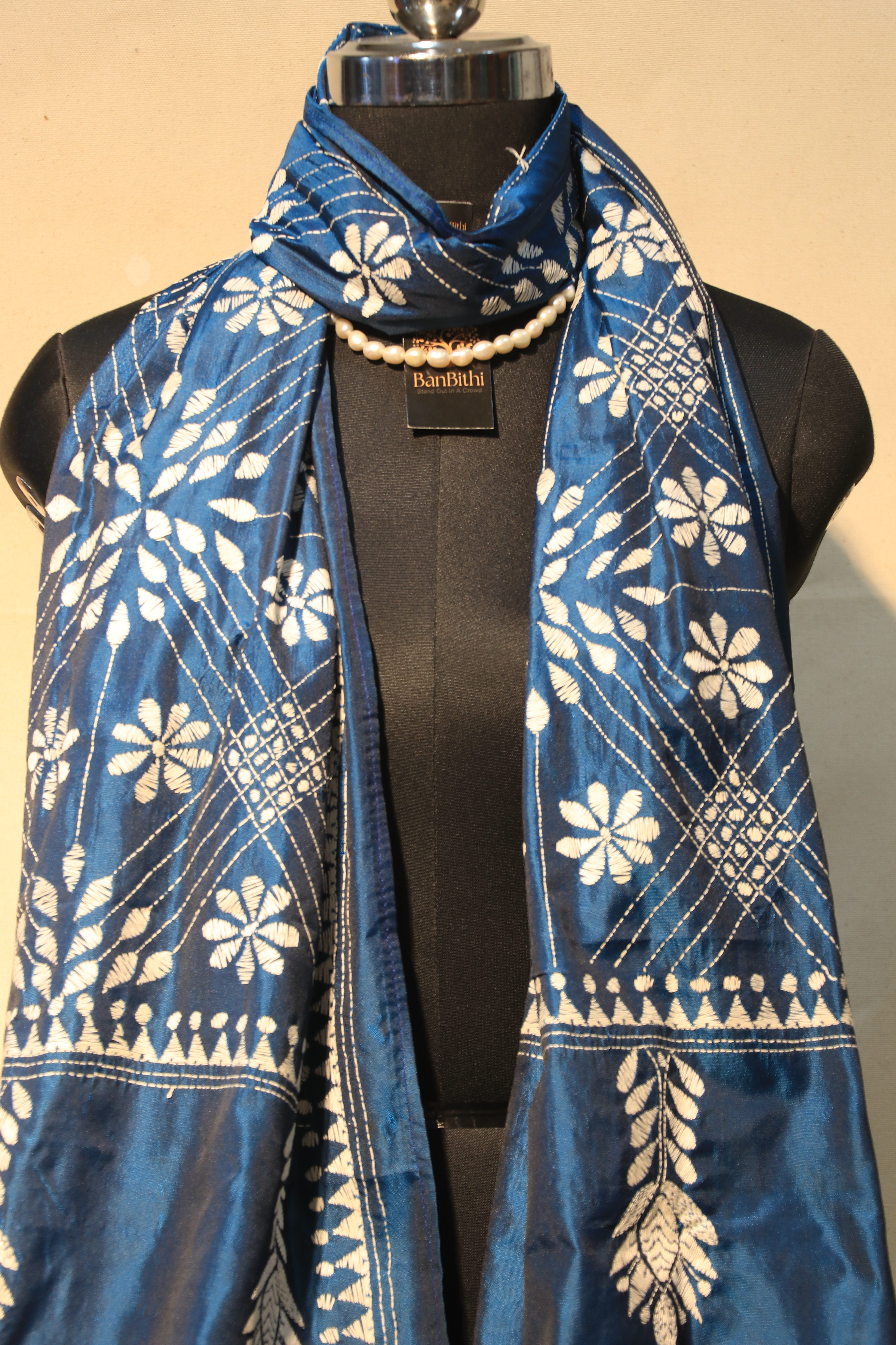 Hand Kantha Embroidery Stole - Pure Art Silk