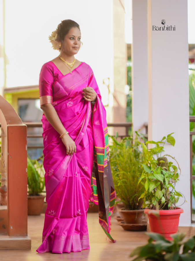 Bishnupur Silk Saree – Pink with Brown